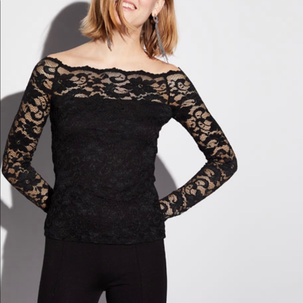 NWT Bailey44 Black Site lace off shoulder top XS